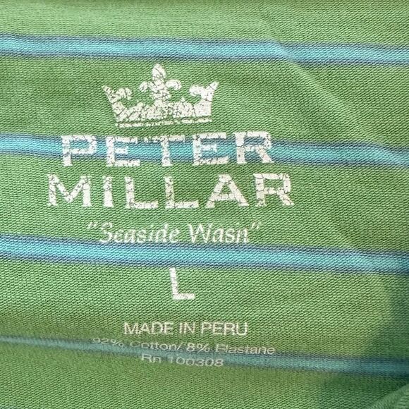 Peter Millar Seaside‎ Wash SS Green and Blue Stiped Golf Polo in Size Large - Picture 2 of 6